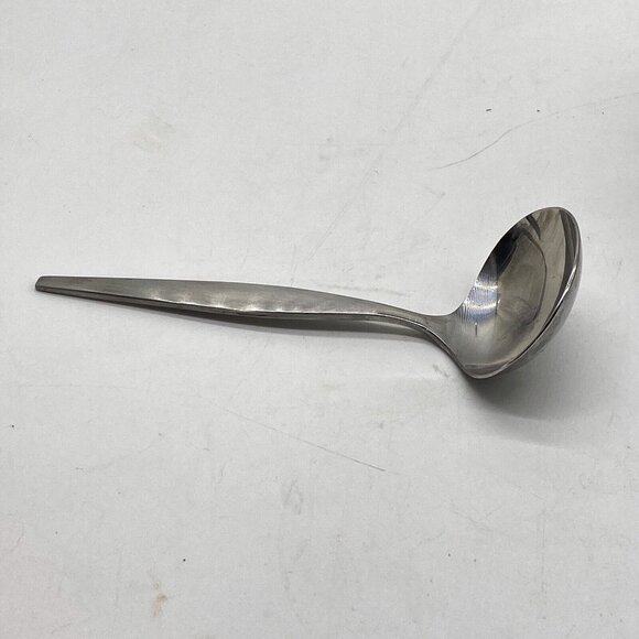Vtg Mid Century Danish Mod Sauce/Gravy Boat Stainless Steel Attchd Saucer Ladle - Picture 12 of 12